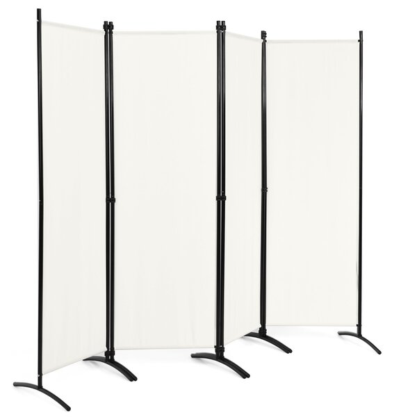 Costway Paravento a 4 pannelli da interno in metallo, Divisorio pieghevole con piedini stabili 220x173cm Beige