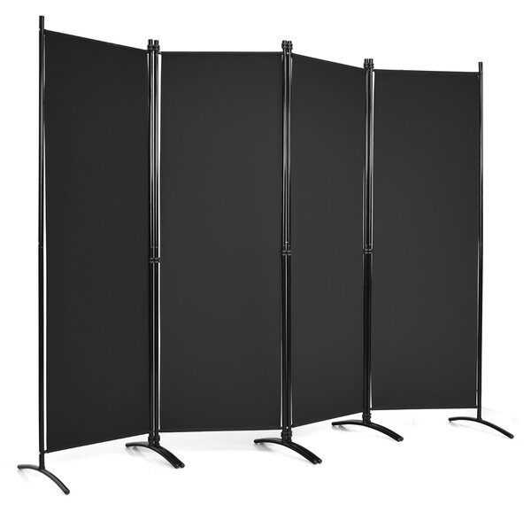 Costway Paravento a 4 pannelli da interno in metallo, Divisorio pieghevole con piedini stabili 220x173cm Nero