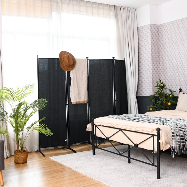 Costway Paravento a 4 pannelli da interno in metallo, Divisorio pieghevole con piedini stabili 220x173cm Nero