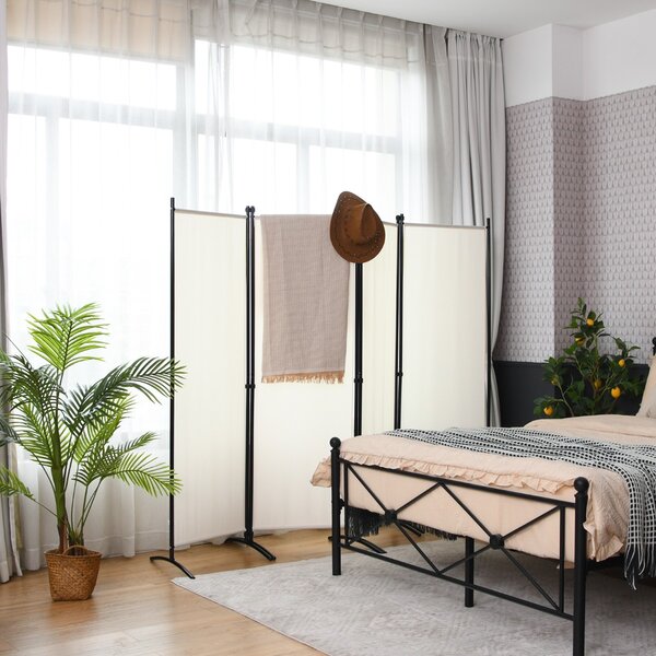 Costway Paravento a 4 pannelli da interno in metallo, Divisorio pieghevole con piedini stabili 220x173cm Beige