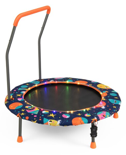 Costway Trampolino per bambini da 92 cm con luci led tappeto rotondo per saltare, Mini trampolino per bambini 3-6 anni Blu scuro