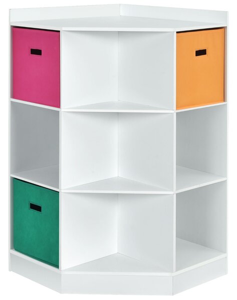 Costway Armadio ad angolo con tre cestini colorati, Organizzatore in legno 81x61x94cm Bianco