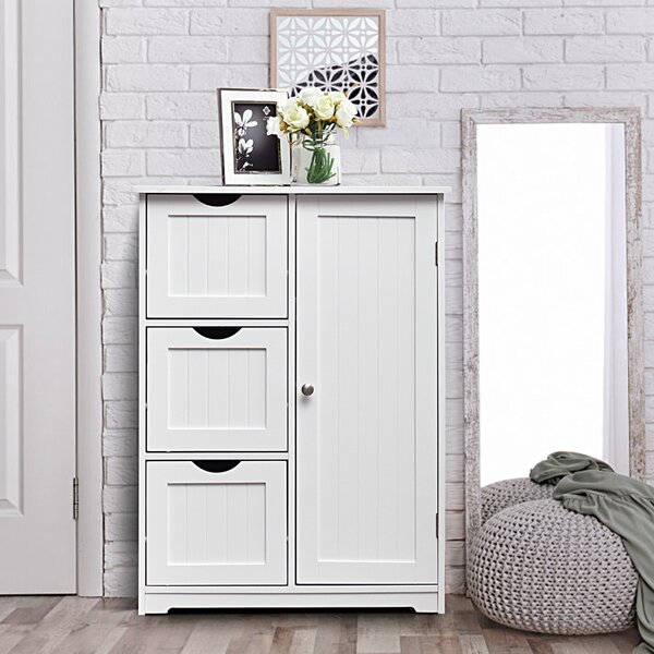 Costway Armadietto di stoccaggio per ufficio con 3 cassetti, Mobile laterale in legno 60x30x81cm Bianco