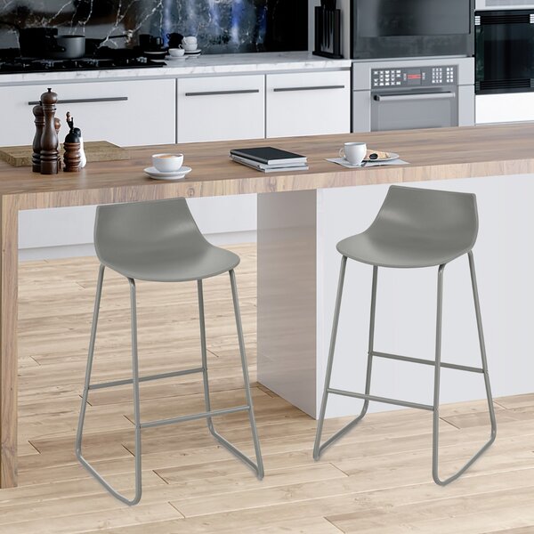 Costway Set di 2 sgabelli moderni da bar senza braccioli, Sedia da pranzo con altezza del sedile 69cm poggiapiedi Grigio