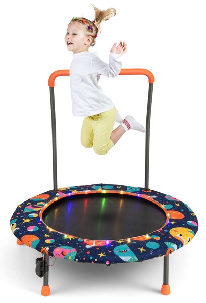 Costway Trampolino per bambini da 92 cm con luci led tappeto rotondo per saltare, Mini trampolino per bambini 3-6 anni Blu scuro