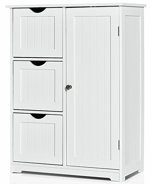 Costway Armadietto di stoccaggio per ufficio con 3 cassetti, Mobile laterale in legno 60x30x81cm Bianco
