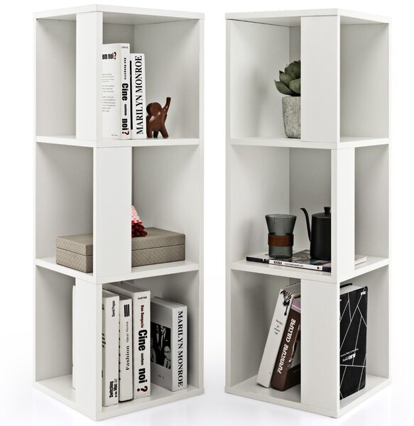 Costway Libreria indipendente a 3 livelli con 6 scomparti, Scaffale in legno espositivo asimmetrico Bianco