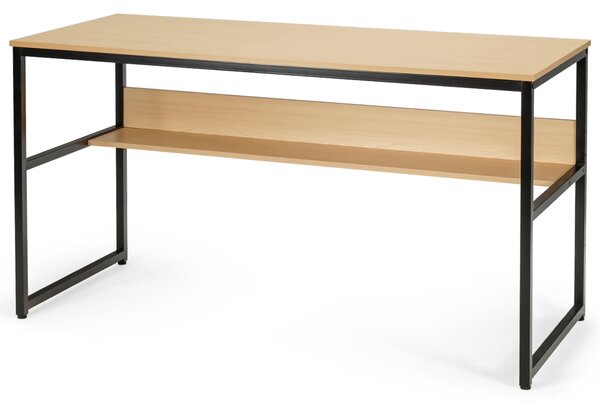 Costway Scrivania industriale per computer 140cm, Tavolo da scrittura contemporaneo con ripiano portaoggetti Naturale