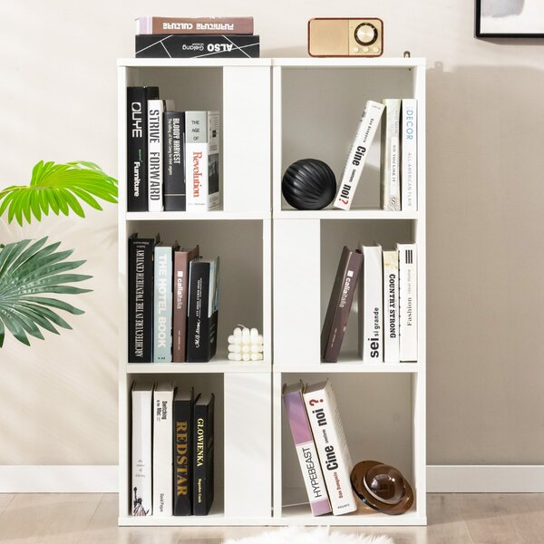 Costway Libreria indipendente a 3 livelli con 6 scomparti, Scaffale in legno espositivo asimmetrico Bianco