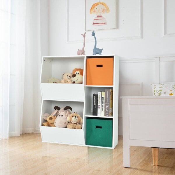 Costway Armadietto porta giochi per bambini con 2 cestini, Moderno scaffale da pavimento per libri giocattoli Bianco
