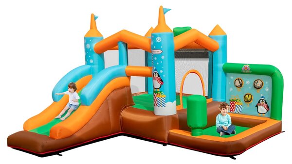 Costway Castello gonfiabile per bambini a tema pinguini con scivolo, Casa gonfiabile per interni ed esterni