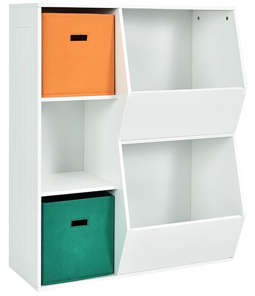 Costway Armadietto porta giochi per bambini con 2 cestini, Moderno scaffale da pavimento per libri giocattoli Bianco