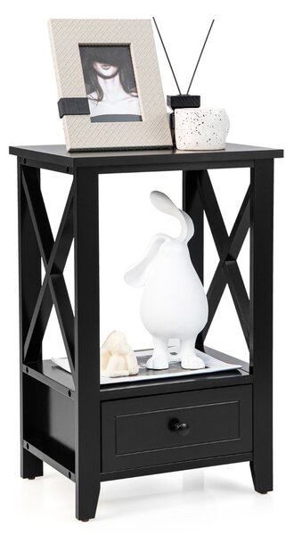 Costway Comodino da letto con cassetto e scompartimento, Tavolino da salotto in legno 40x30x61,5cm Nero