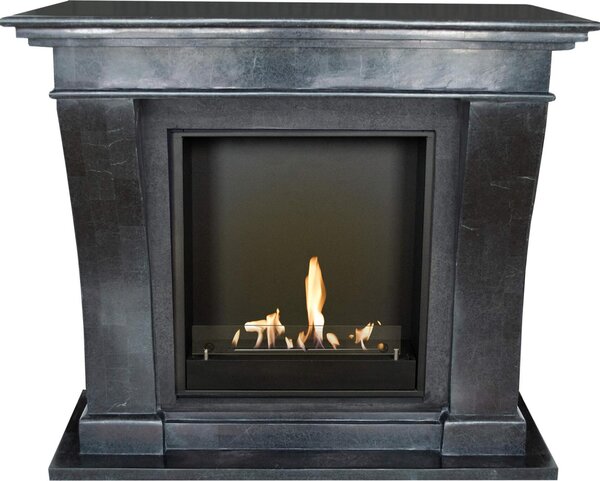 Caminetto a etanolo Xaralyn - Creta BIU-SBP - pietra naturale nera levigata - riscaldamento a 3 kW - caminetto da incasso incluso - caminetto decorativo