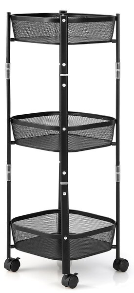 Costway Carrello pieghevole a 3 livelli per cesto di frutta verdura in metallo, Carrello organizzatore per cucina Nero