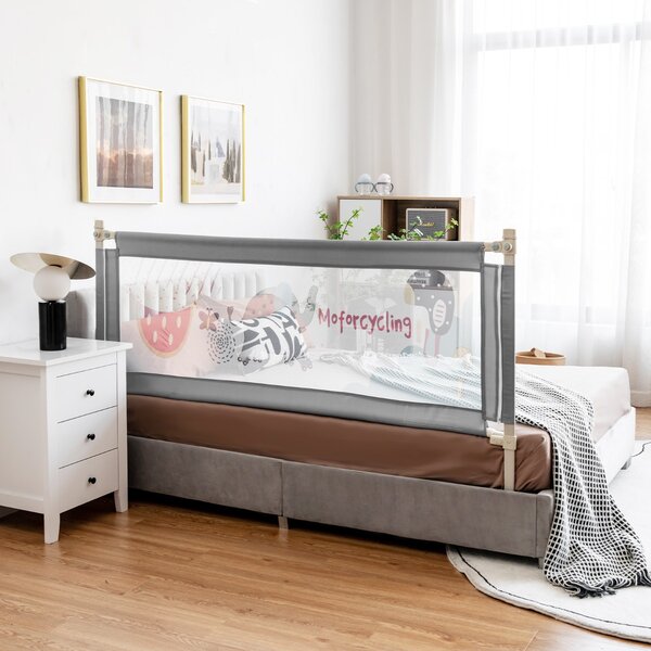 Costway Sbarra 180cm con sollevamento verticale e doppio blocco di sicurezza, Barriera pieghevole per letto Grigio scuro