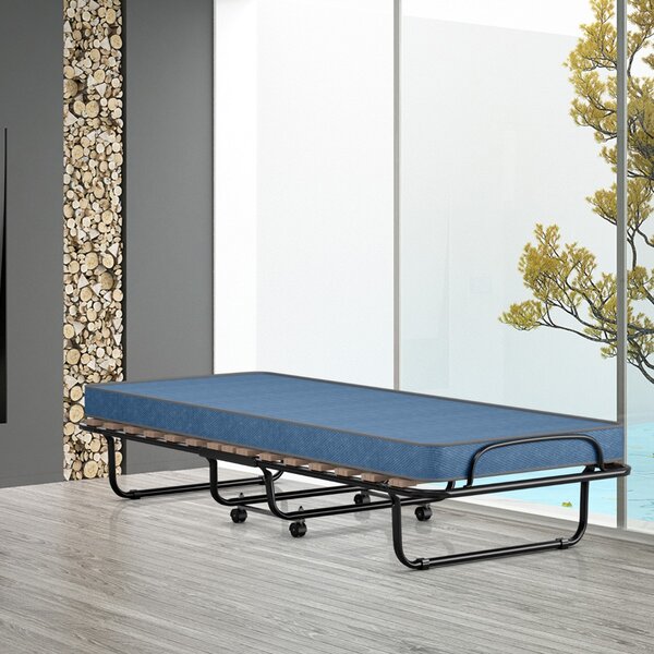 Costway Letto pieghevole con materasso in memory foam spesso, Letto portatile con 4 ruote girevoli 190x80x33cm Blu scuro