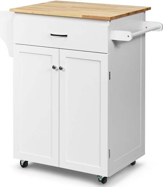 Costway Carrello da cucina con piano solido maniglia per asciugamani cassetto, Isola da cucina per sala da pranzo Bianco
