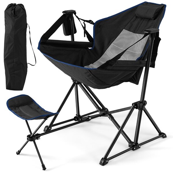 Costway Amaca da campeggio con poggiapiedi retrattile borsa da trasporto, Sedia pieghevole da picnic oscillante Nero