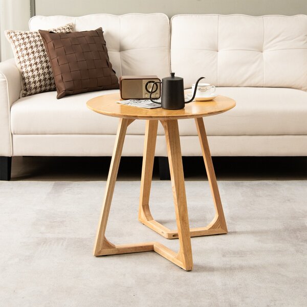 Tavolino Moderno Laterale da divano con Ripiano in Legno Naturale