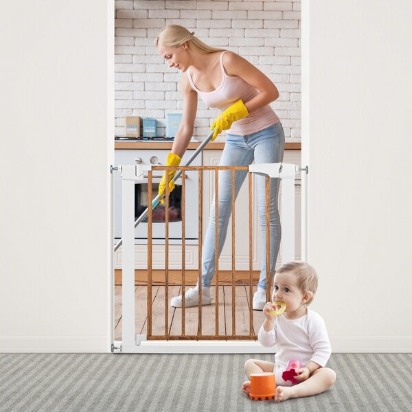 Costway Cancelletto di sicurezza per bambini da 75-82cm con chiusura automatica, Cancelletto per scale porte Bianco