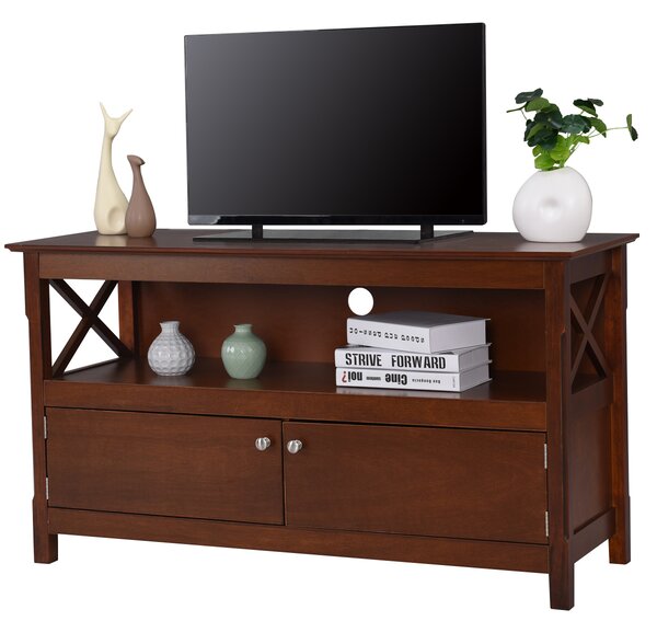 Costway Mobile per TV fino a 112cm con mensola e 2 ante, Consolle per salone e camera da letto 112x40x61cm Marrone