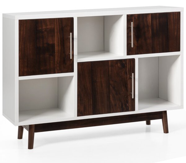 Costway Mobile contenitore con 3 ante 6 scomparti 4 gambe in legno di pino, Tavolo buffet per la casa e l’ufficio Bianco