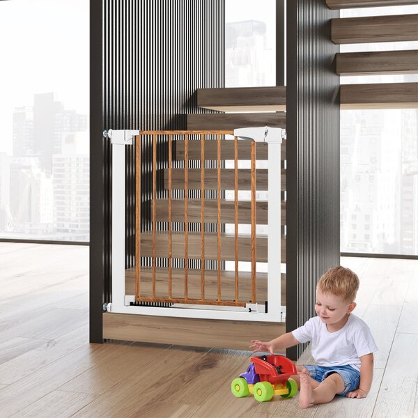 Costway Cancelletto di sicurezza per bambini da 75-82cm con chiusura automatica, Cancelletto per scale porte Bianco