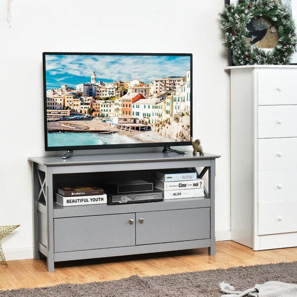 Costway Mobile per TV fino a 112cm con mensola e 2 ante, Consolle per salone e camera da letto 112x40x61cm Grigio