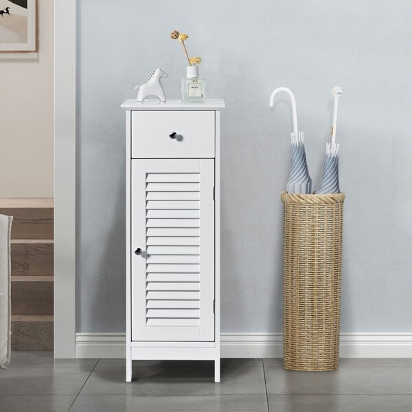Costway Mobiletto bagno con cassetto porta a persiana ripiano regolabile, Organizer laterale per bagno Bianco