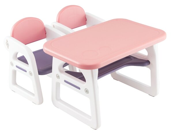 Costway Set di 3 pezzi di tavolo e sedie per bambini, Set di scrivania per attività per lettura disegno Rosa
