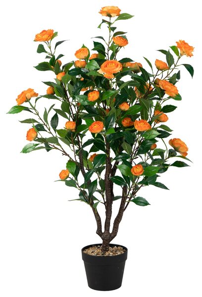 Costway Albero di camelia artificiale in fiore finta con 37 fiori gialli ciottoli di pioggia, Pianta di camelia simulato