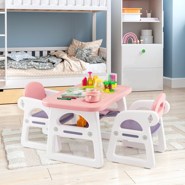 Set di 3 pezzi di tavolo e sedie per bambini, Set di scrivania per attività  per lettura disegno - Costway
