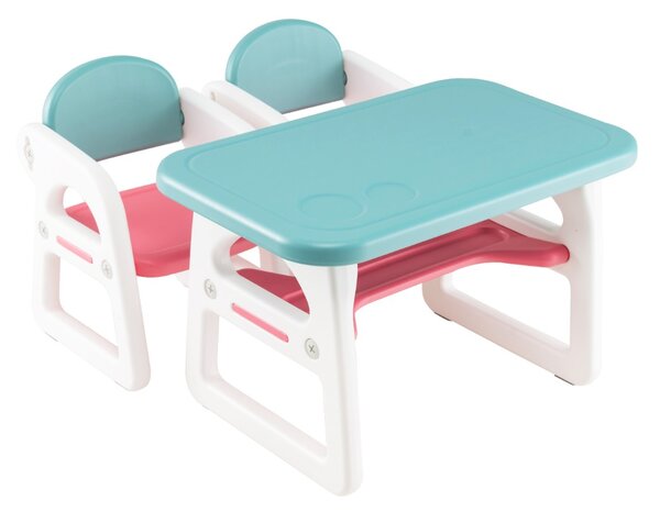Costway Set di 3 pezzi di tavolo e sedie per bambini, Set di scrivania per attività per lettura disegno Blu