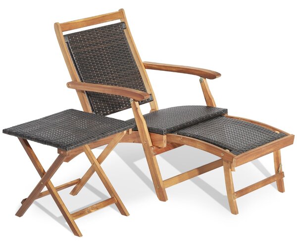 Costway Set di tavolo e sedia pieghevoli da esterno con ottomana braccioli retrattili, Mobili in rattan di legno acacia