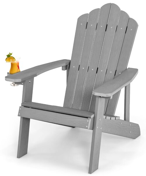 Costway Sedia adirondack da esterno con portabicchieri, Sedia resistente alle intemperie per cortile portata 170kg Grigia