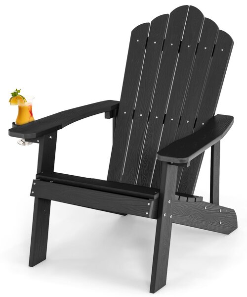 Costway Sedia adirondack da esterno con portabicchieri, Sedia resistente alle intemperie per cortile portata 170kg Nera