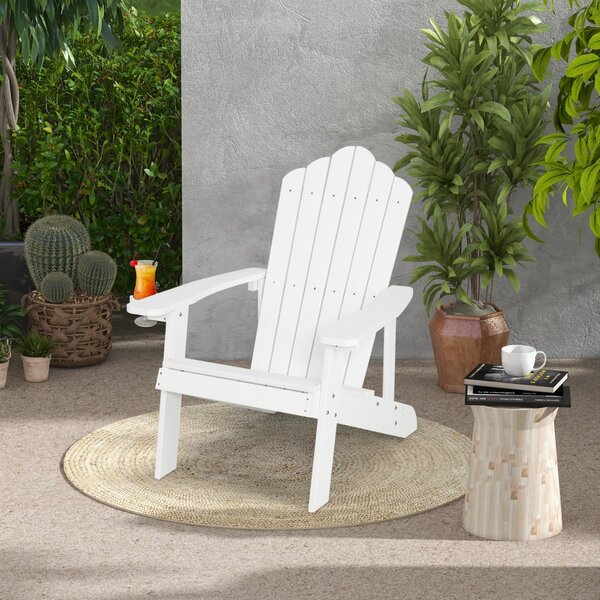 Costway Sedia adirondack da esterno con portabicchieri, Sedia resistente alle intemperie per cortile portata 170kg Bianca