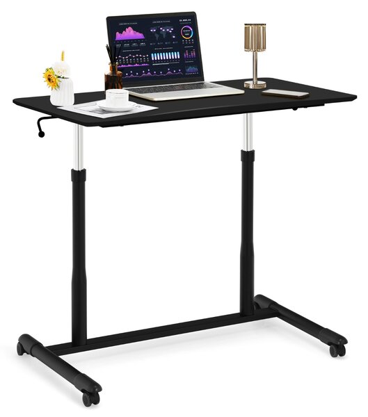 Costway Scrivania con 4 ruote e altezza regolabile, Tavolo per computer con struttura in tubi di ferro Nero