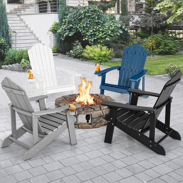 Costway Sedia adirondack da esterno con portabicchieri, Sedia resistente alle intemperie per cortile portata 170kg Nera