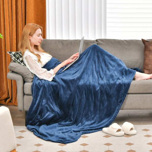 Costway Coperta elettrica riscaldata lavabile 150x200cm, Coperta riscaldata con 4 livelli di riscaldamento Blu scuro