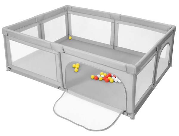 Costway Box per neonati bambini con palline pannelli a rete e cerniera durevole, Centro attività stabile atossico Grigio