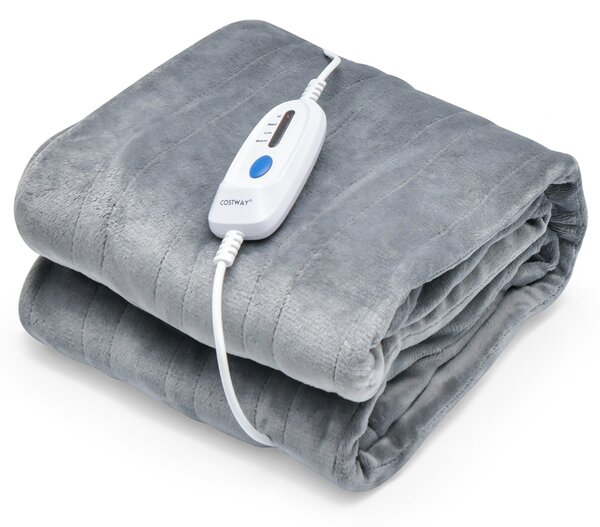 Costway Coperta elettrica riscaldata lavabile 150x200cm, Coperta riscaldata con 4 livelli di riscaldamento Grigio