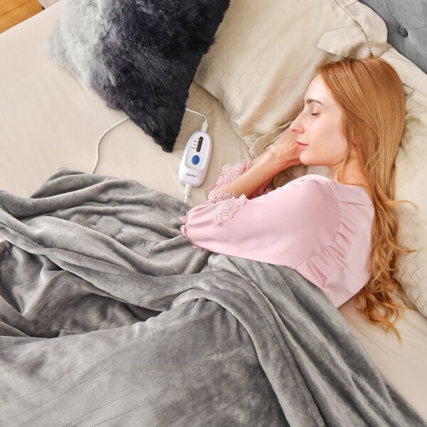 Costway Coperta elettrica riscaldata lavabile 150x200cm, Coperta riscaldata con 4 livelli di riscaldamento Grigio
