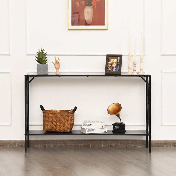 Costway Tavolo consolle a 2 livelli con design di X, Tavolo moderno da ingresso lungo indipendente Marrone