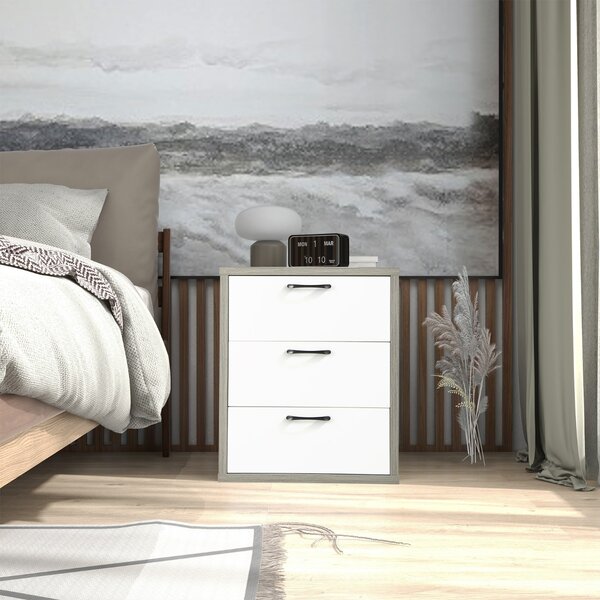 Costway Comò moderno a 3 cassetti estraibili, Mobile contenitore indipendente per camera da letto Grigio e bianco