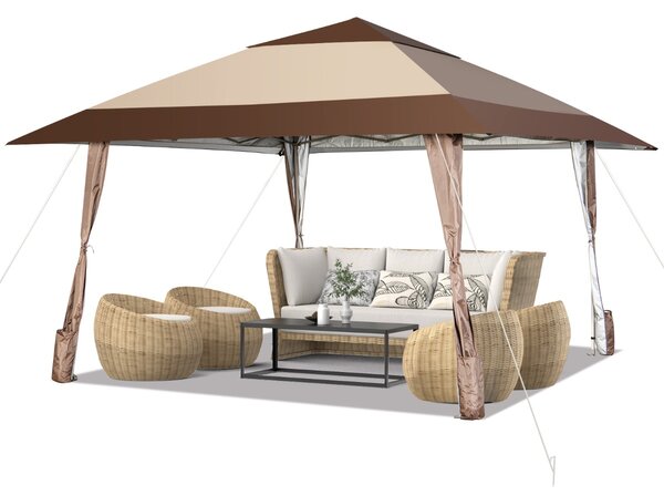 Costway Gazebo da patio 3x3M portatile con ruote e UPF 50+, Tettoia pop-up impermeabile per eventi in cortile Beige