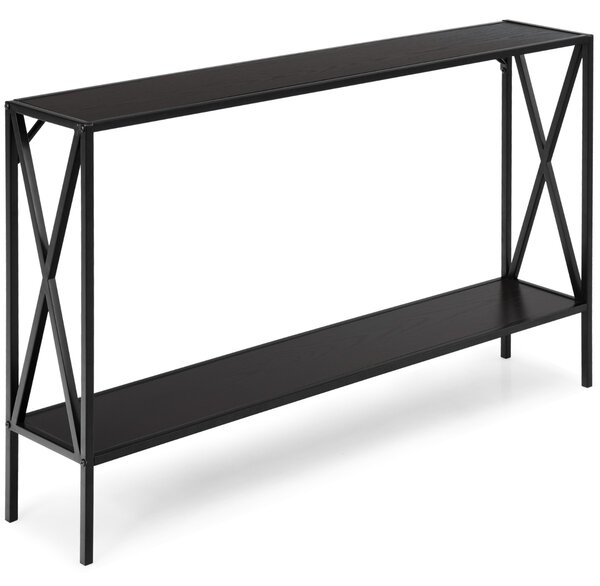 Costway Tavolo consolle a 2 livelli con design di X, Tavolo moderno da ingresso lungo indipendente Marrone