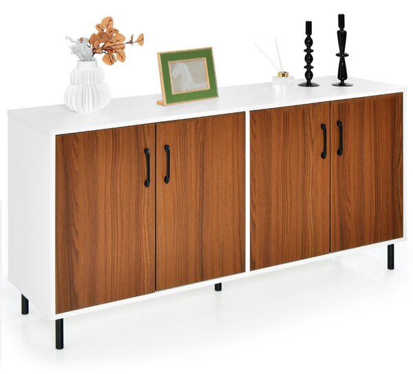 Costway Credenza buffet da cucina a 4 porte 5 gambe, Armadio di stoccaggio in legno per soggiorno sala da pranzo Noce