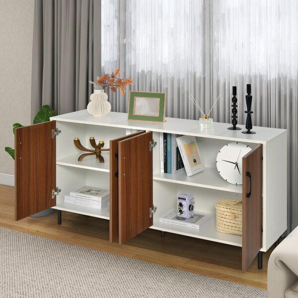 Costway Credenza buffet da cucina a 4 porte 5 gambe, Armadio di stoccaggio in legno per soggiorno sala da pranzo Noce